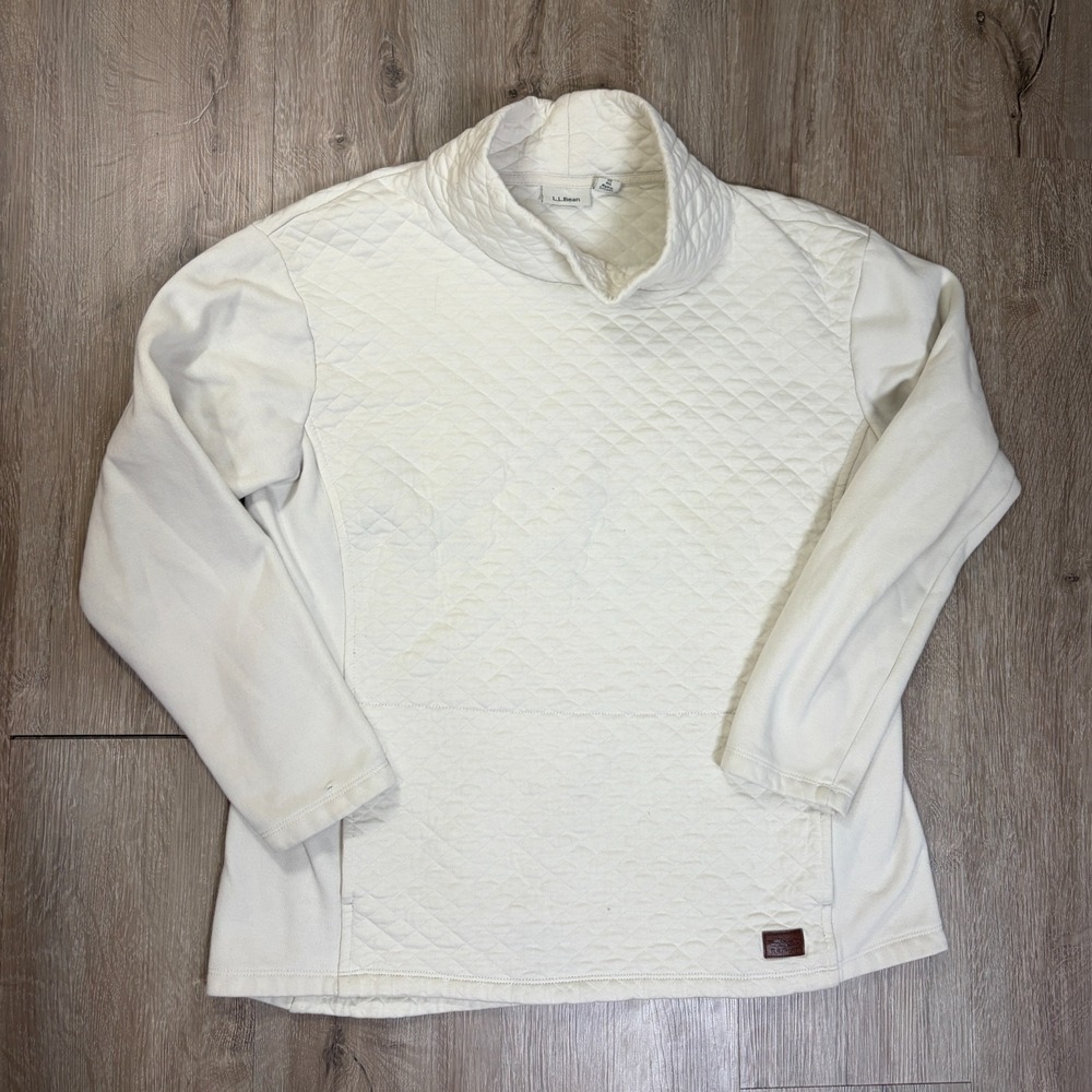 LL Bean Women's Quilted Mockneck Small Pullover Sweatshirt Sweater Beige